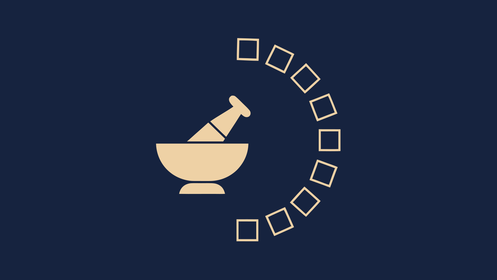 Uniform MPJE: a mortar and pestle beside an arc of jurisdiction tiles